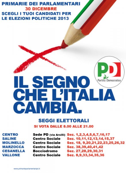 Volantino per le primarie dei parlamentari del PD in provincia di Ancona e Senigallia