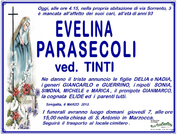 Manifesto funebre per Evelina Parasecoli