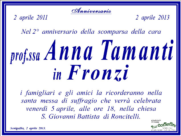 Messa in suffragio di Anna Tamanti Fronzi