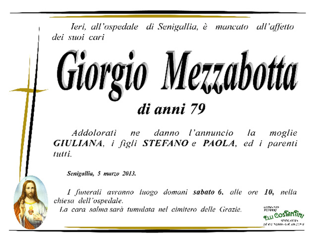 Manifesto funebre per Giorgio Mezzabotta