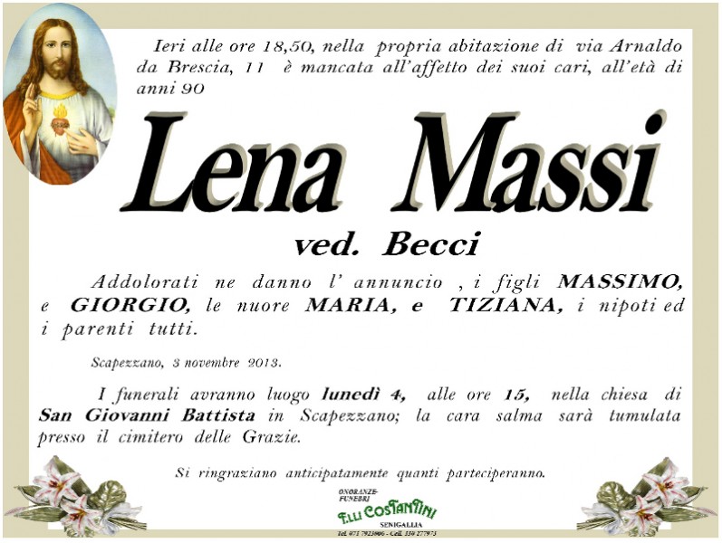 Necrologio per Lena Massi