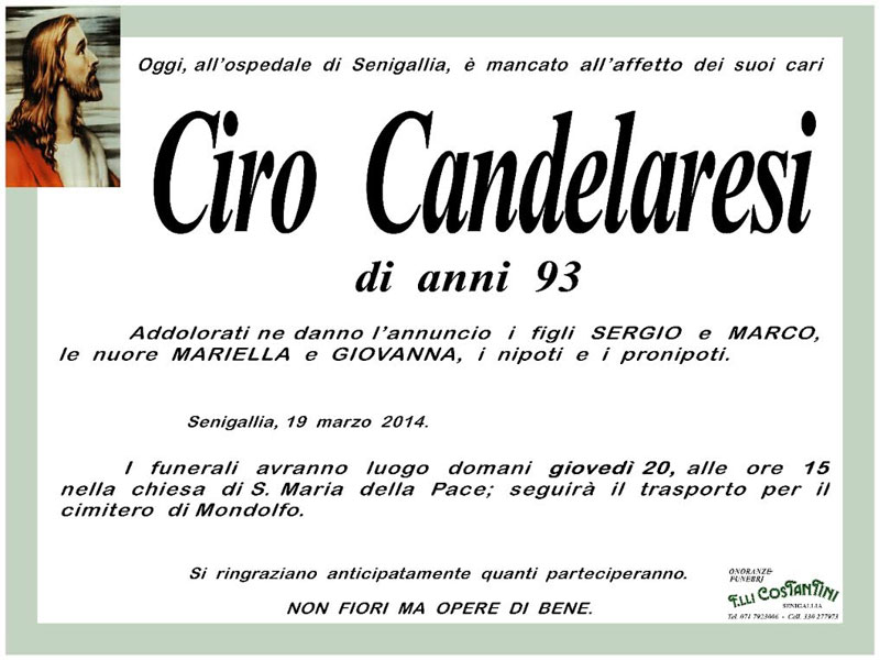 Necrologio Ciro Candelaresi