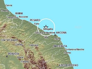 La mappa del terremoto di Senigallia del 23 giugno 2014, elaborata dall'INGV