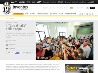 home page sito Juventus con la Coppa Scudetto alla Rotonda di Senigallia