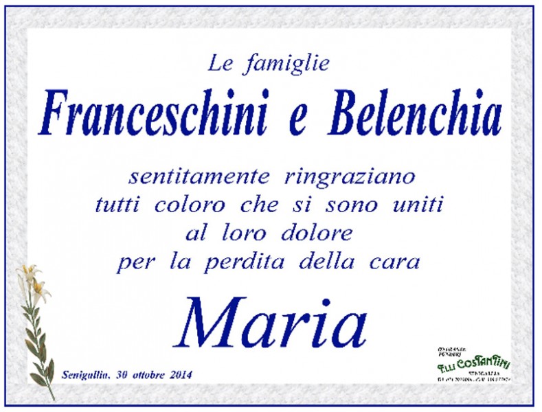 Manifesto funebre per Maria Belenchia