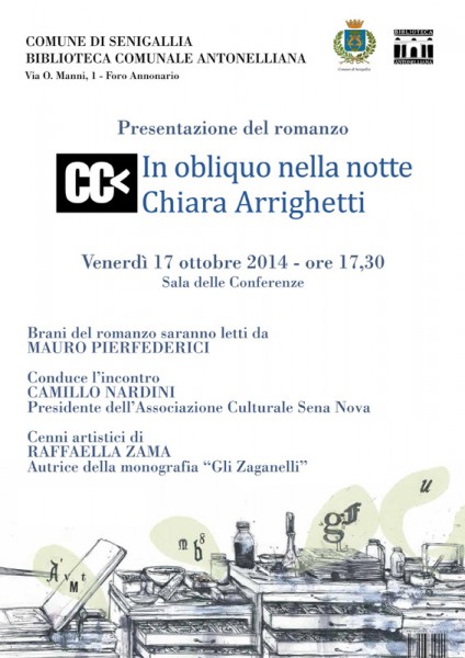 locandina per la presentazione del libro di Chiara Arrighetti, In obliquo nella notte