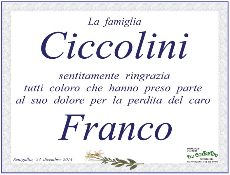 Manifesto funebre per Franco Ciccolini