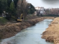 Una ruspa sul fiume Misa a Senigallia per i lavori di pulizia dell'alveo