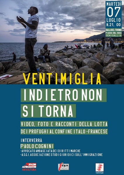 locandina dell'incontro dal titolo "Ventimiglia: indietro non si torna"