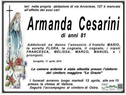 Necrologio Armanda Cesarini