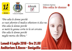 La cartolina dell'UAAR Senigallia sull'incontro con Giuliana Sgrena per il libro "Dio odia le donne"