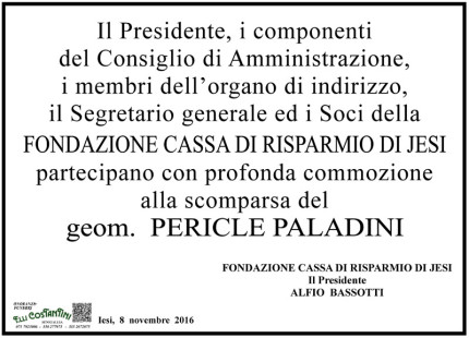 Manifesto funebre della CariJesi per Pericle Paladini