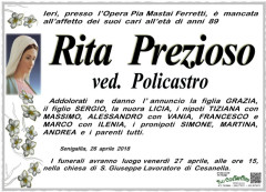 Rita Prezioso, necrologio