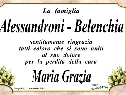 Ringraziamenti famiglia Alessandroni Belenchia