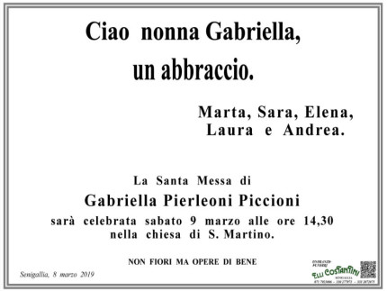 Gabriella Pierleoni Piccioni, necrologio e ricordo