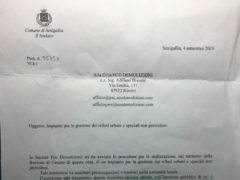 Il testo e le parole ufficiali del sindaco nella lettera inviata alla eco demolizioni