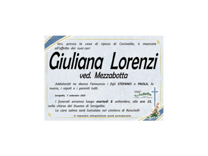 Necrologio Giuliana Lorenzi