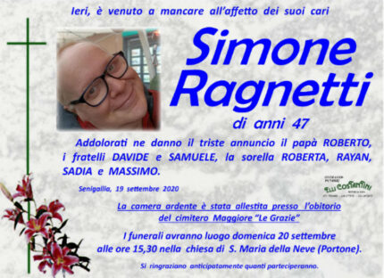 Simone Ragnetti, necrologio