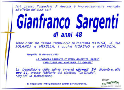 Necrologio Gianfranco Sargenti