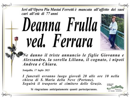 Necrologio di Deanna Frulla