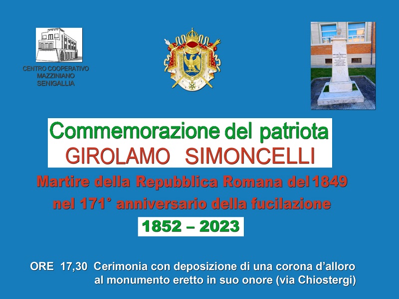 Commemorazione a Senigallia per il 171° anniversario della fucilazione di  Girolamo Simoncelli - Senigallia Notizie