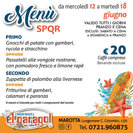 Ristorante El Garagol - Menu della settimana dal 12 al 18 giugno 2024