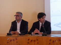 Massimo Olivetti e Francesco Acquaroli alla presentazione del nuovo ponte Garibaldi