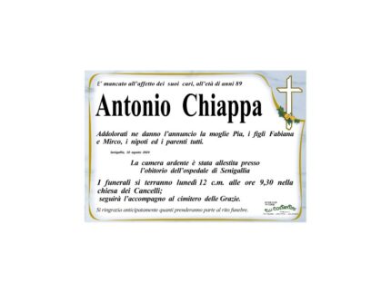 Necrologio di Antonio Chiappa