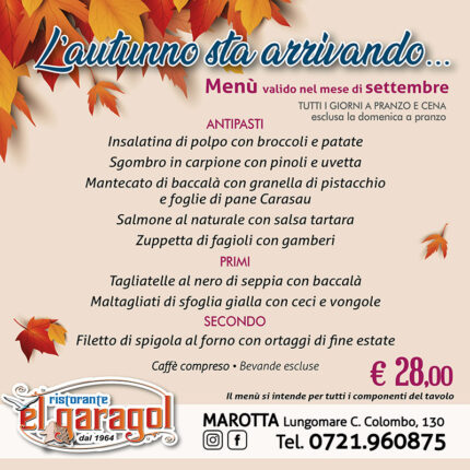 Ristorante El Garagol - Menu del mese di settembre 2024