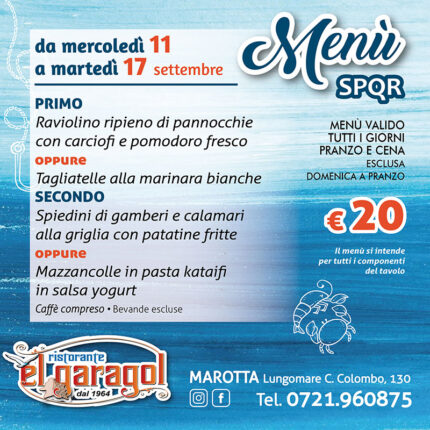 Ristorante El Garagol - Menu della settimana dall'11 al 17 settembre 2024