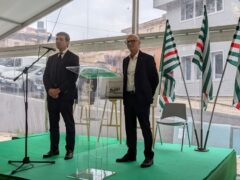 Francesco Acquaroli all'inaugurazione della sede regionale CISL ad Ancona