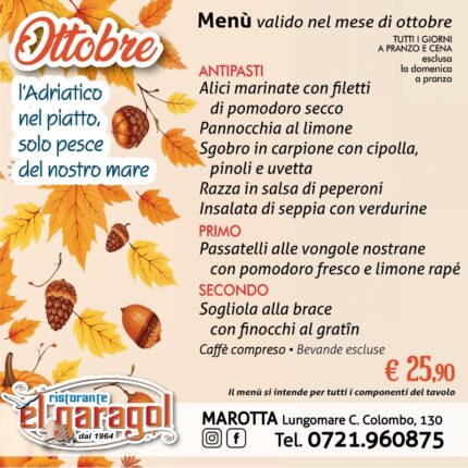 Ristorante El Garagol - Menu del mese di ottobre 2024