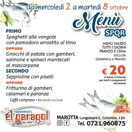 Ristorante El Garagol - Menu della settimana dal 2 all'8 ottobre 2024