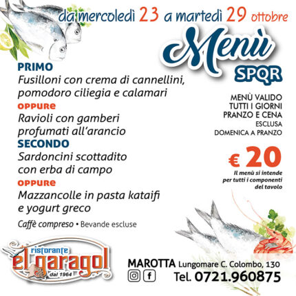 Ristorante El Garagol - Menu della settimana dal 23 al 29 ottobre 2024