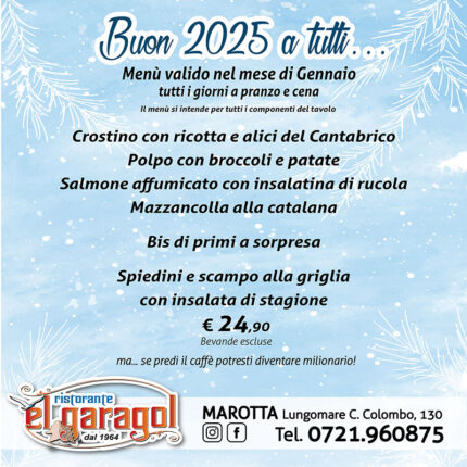 Ristorante El Garagol a Marotta di Mondolfo - Menu mese di gennaio 2025